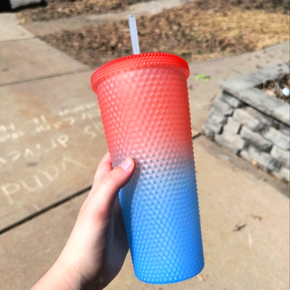 Red,Purple, and Blue Textured Reusable Water Bottle Tumbler with Clear Straw